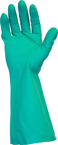 15mil Green Flock Lined Nitrile Gloves - 12 Pack - Heavy Duty Chemical Resistant Work Gloves for Cleaning, Food Handling & Industrial Use
