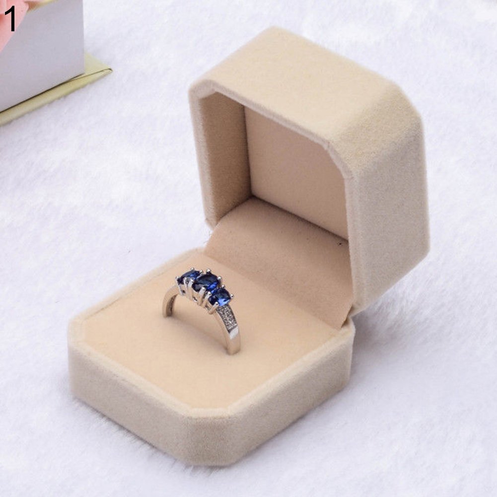Luxury Velvet Ring Box for Wedding & Engagement - Square Jewelry Gift Case for Proposal, Earrings, Rings - Perfect for Bridal Showers, Anniversaries & Special Occasions (Beige)