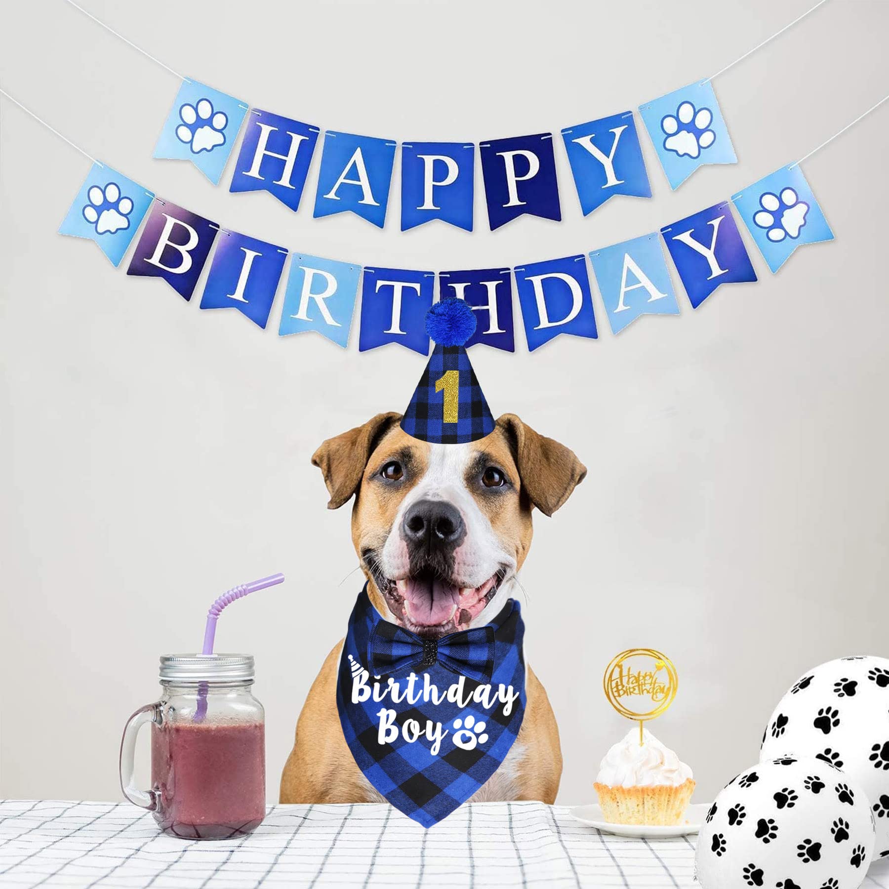 Blue Plaid Dog Bandana - Adjustable Pet Bandana for Birthday Parties, Holidays & Special Occasions - Cute Dog Accessories for Small Medium Large Dogs