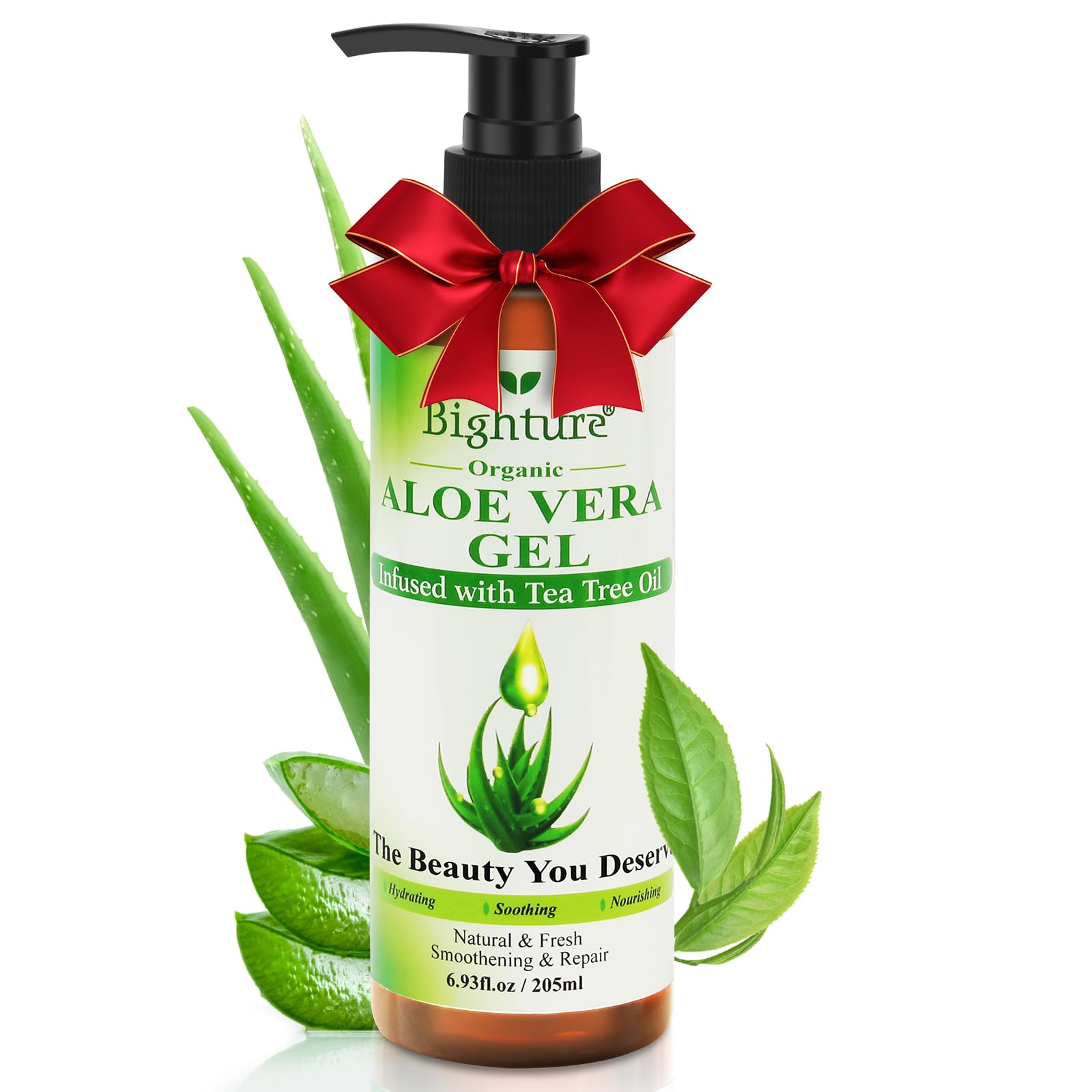 Organic Aloe Vera Gel with Tea Tree Oil for Face & Body Care | Freshly-Cut Aloe Gel for Skin, Scalp & Hair Hydration | Soothing Moisturizer for Sunburn Relief & After-Sun Care | 6.93 oz | Perfect for Sunburn Treatment, Daily Skincare & Hair Conditioning