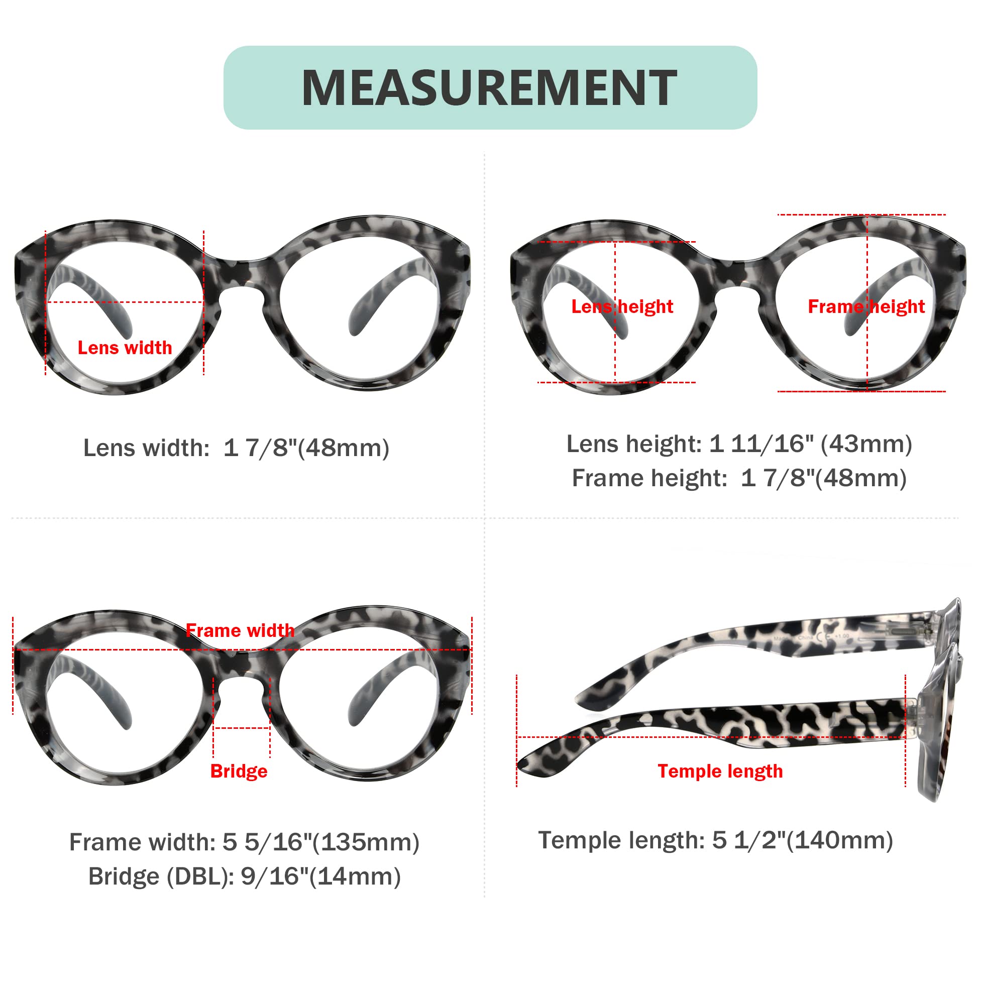 Stylish Round Reading Glasses for Women - Large Frame Lightweight Eyewear +4.00 Strength | Perfect for Reading, Computer Use & Fashion Accessories