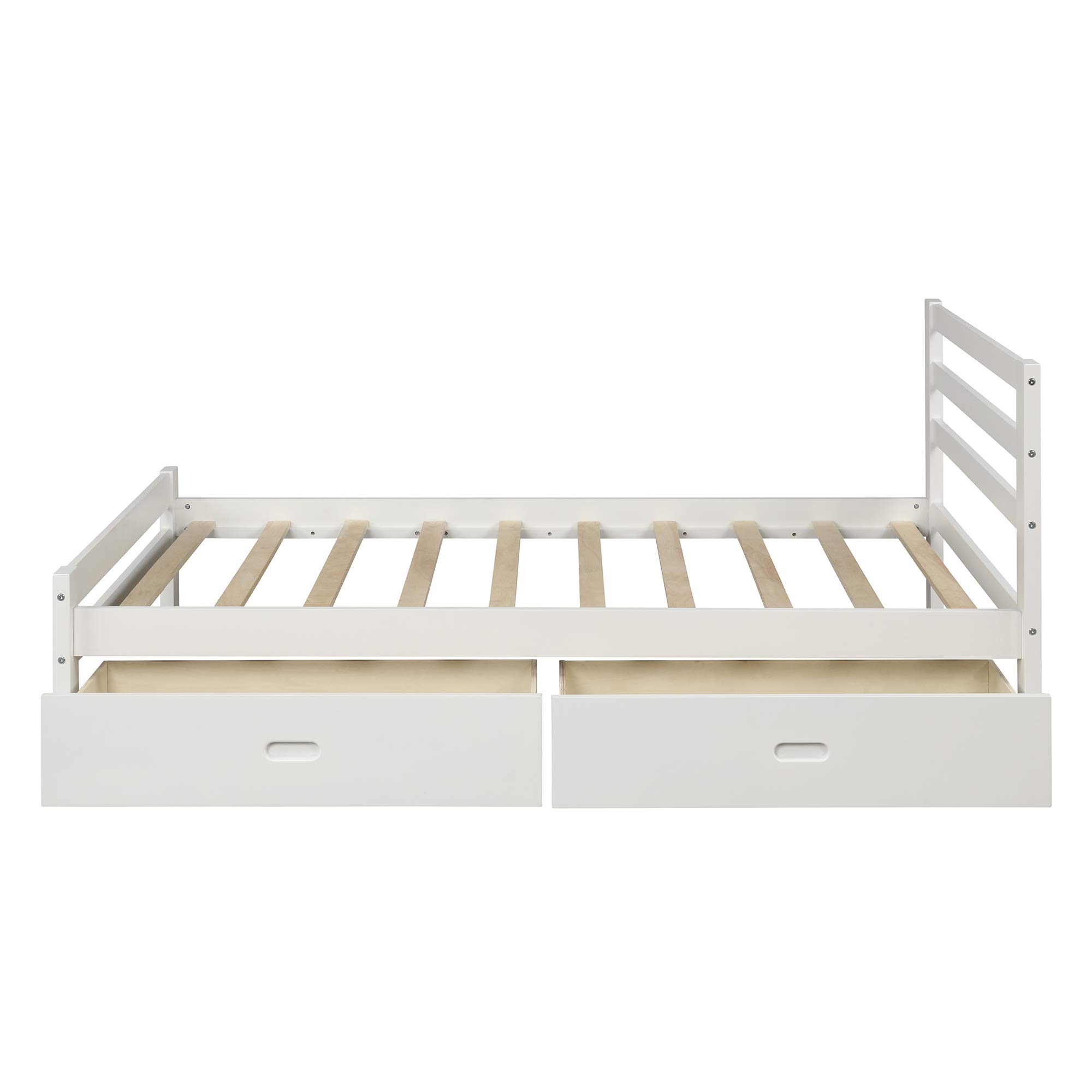 Full Size Wood Platform Bed with Storage Drawers - Sturdy Headboard & Footboard for Teens & Adults - No Box Spring Needed - Perfect for Small Bedrooms