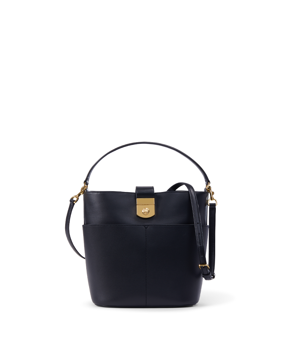 Stylish Small Crest Lock Bucket Bag for Women - Fashion Crossbody Purse for Daily Use, Travel & Shopping