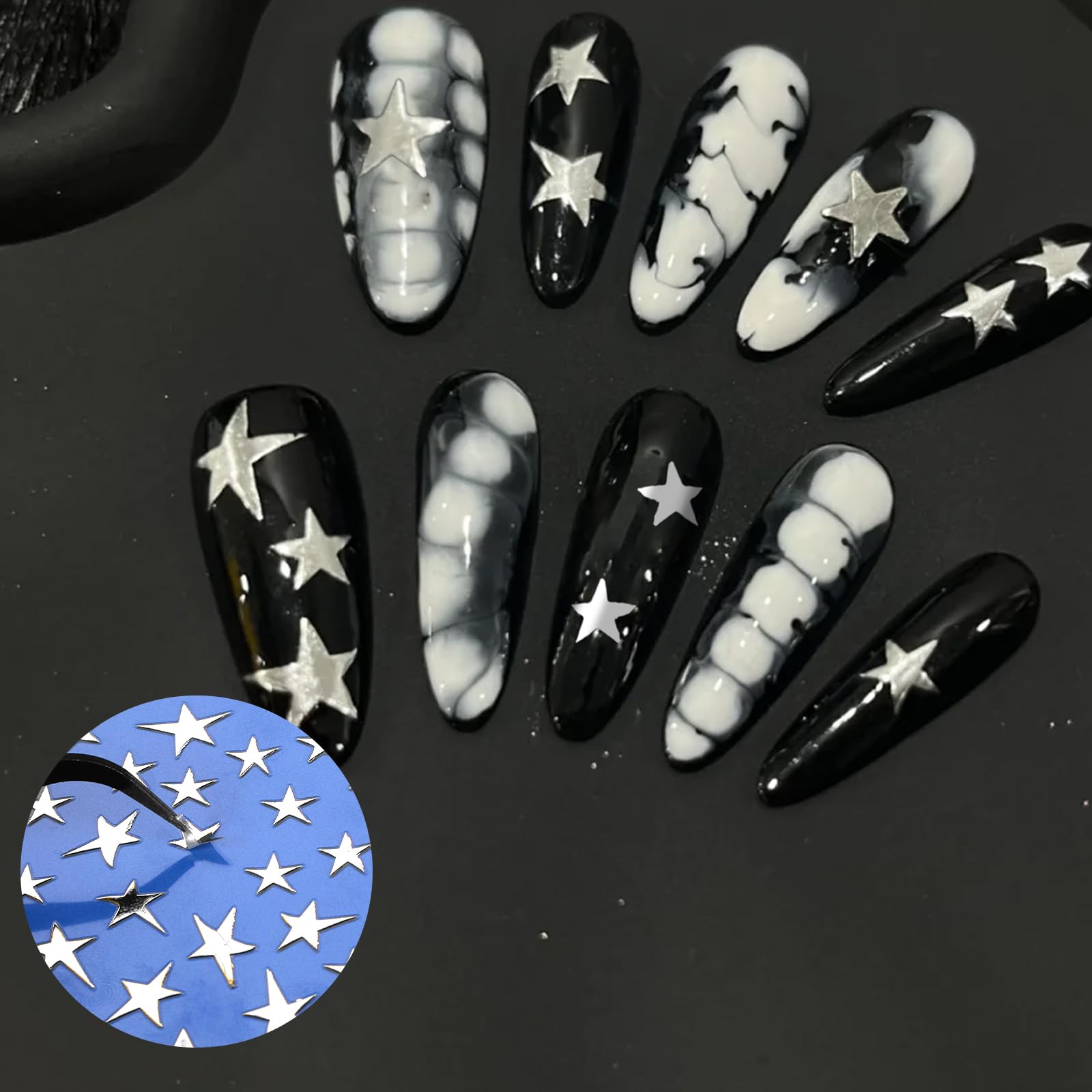 8 Sheets Star Nail Art Stickers - 3D Shiny Glitter Nail Decals & Charms for DIY Manicure | Self-Adhesive Nail Supplies for Women | Perfect for Parties, Holidays & Nail Salon Decorations