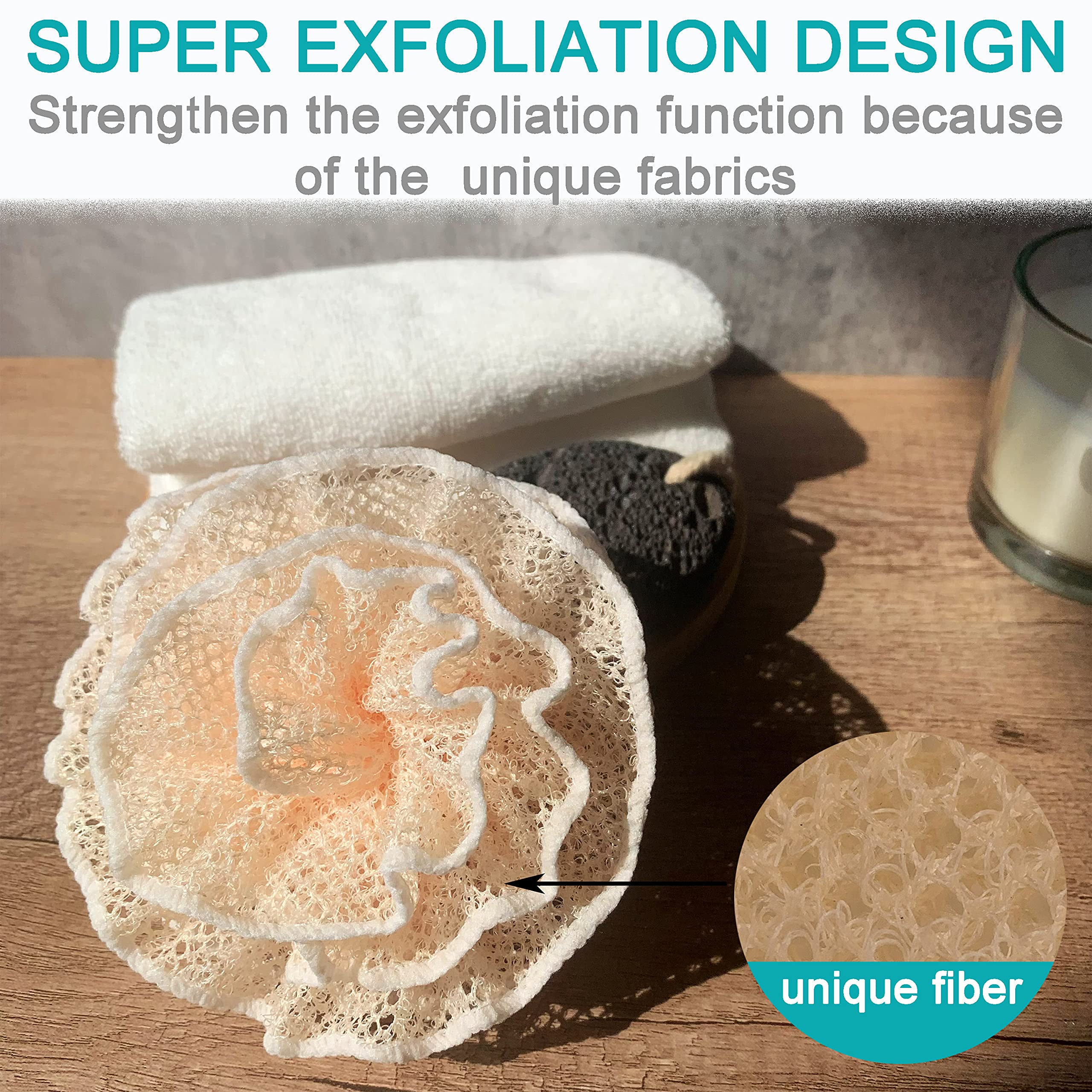 4-Piece Soft Weave Exfoliating Face & Body Wash Cloth Set with Dual Texture - Includes 2 Shower Scrubbers & 2 Bath Spa Puff Balls - Dead Skin Removal & Rich Foaming for Smooth Skin - Perfect for Daily Skincare, Spa Days & Gift Sets