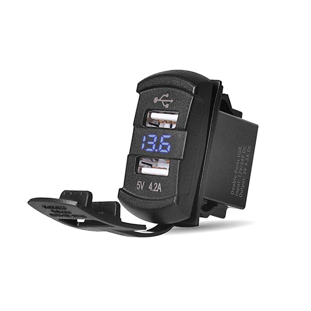 Waterproof Dual USB Car Charger with Voltage Display - Fast Charging Boat-Shaped Adapter for iPhone Android Phones - Perfect for Road Trips, Camping & Emergency Power in Vehicles