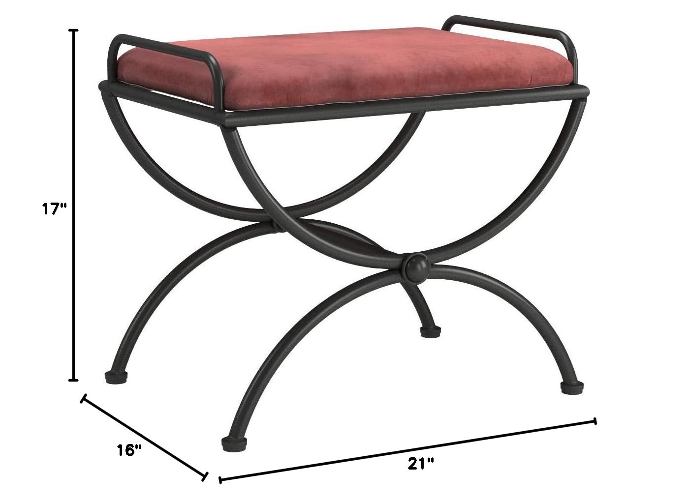 Iron Vanity Stool with Microsuede Cushion - Red Wine Bar Stool for Bedroom, Dressing Room & Makeup Station | International Caravan Home Decor