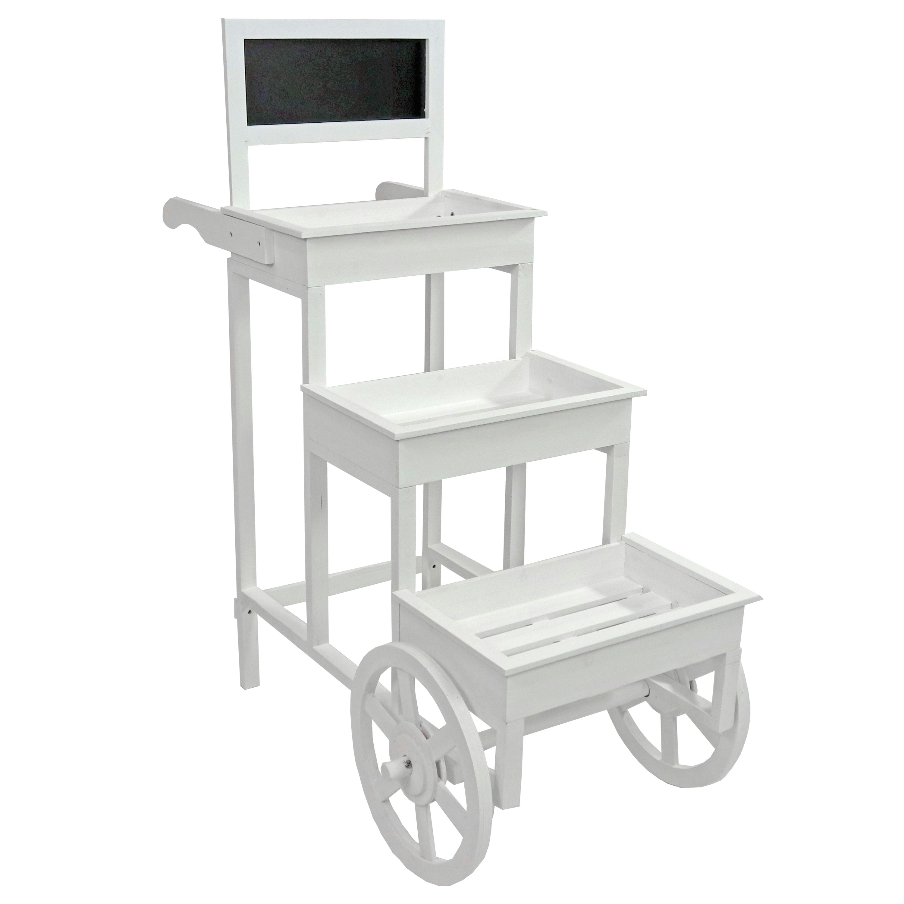 3-Tier Rolling Flower Cart Stand with Wheels - White Metal Garden Plant Display Rack for Indoor & Outdoor Decor, Patio, Balcony, and Backyard