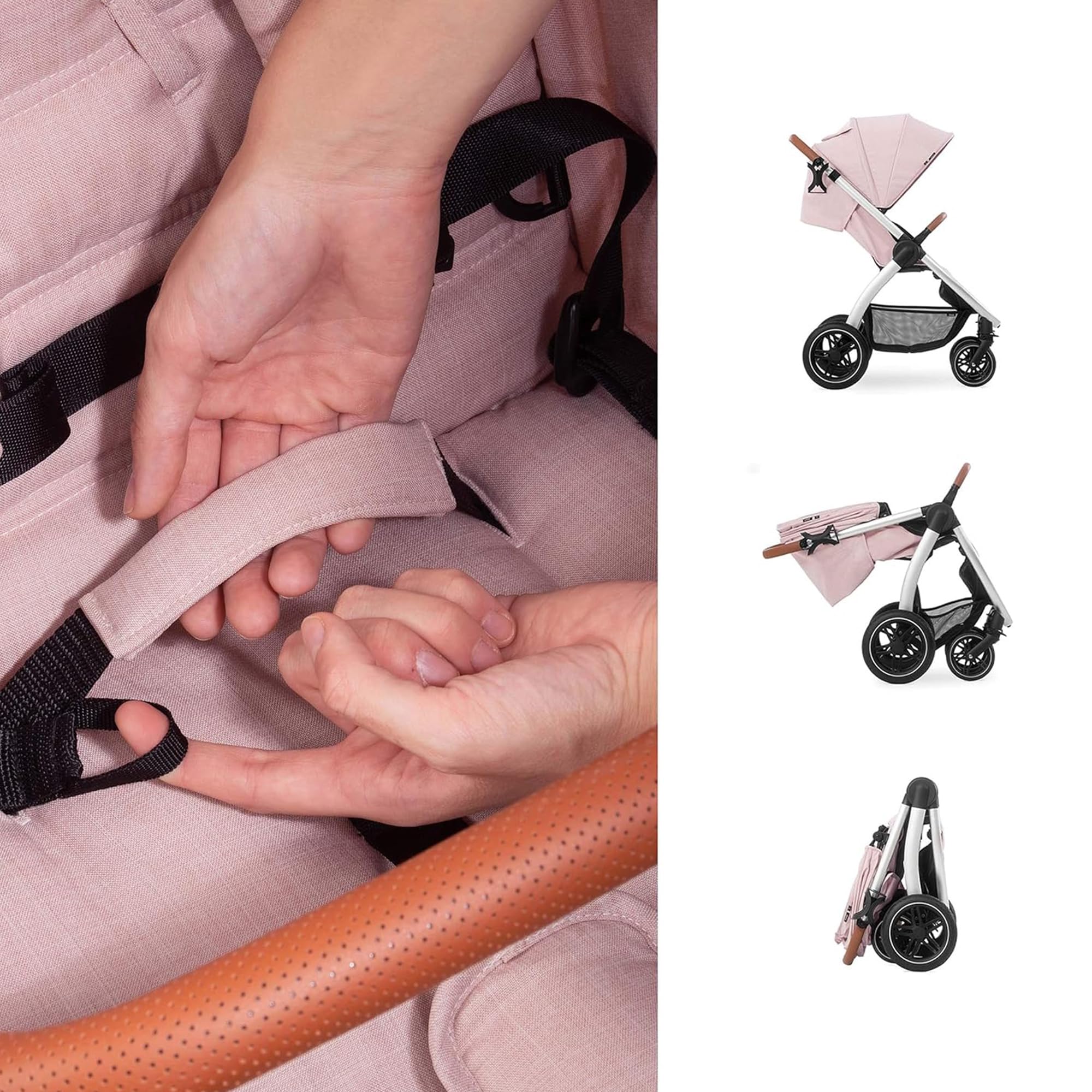 Hauck Uptown Deluxe Stroller - Lightweight Compact Foldable Baby Stroller with One-Hand Fold, Full Recline, Adjustable Handle Height & Cup Holder - Supports Up to 55 lbs - Melange Rose - Perfect for City Walks, Shopping & Travel