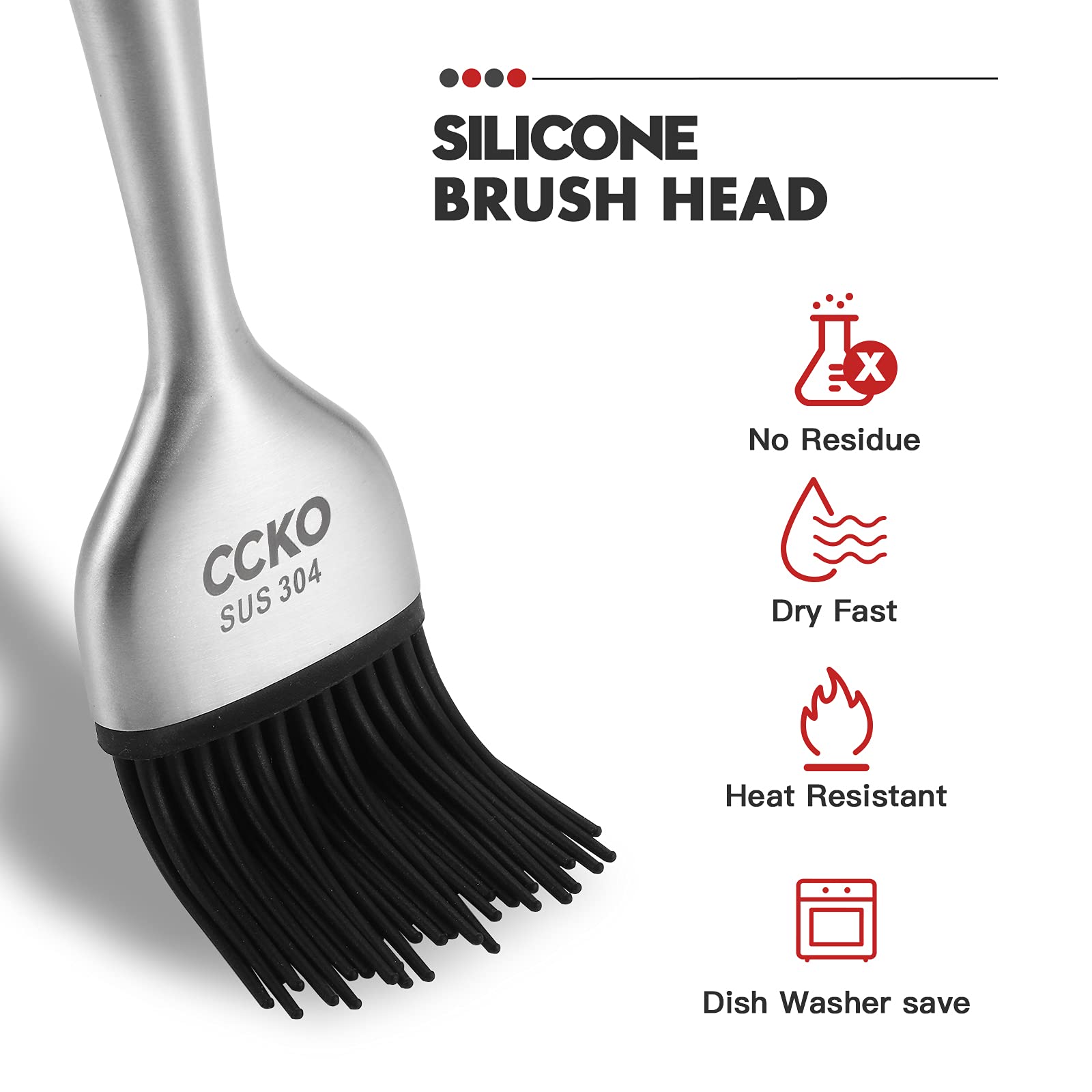 CCKO Heat-Resistant Silicone Basting Brush with Stainless Steel Core - Perfect for BBQ, Grilling, Baking, Frying & Pastry - Dishwasher Safe & Durable Kitchen Tool (Red) - Ideal for Outdoor Cooking, Backyard Parties & Home Kitchen Use