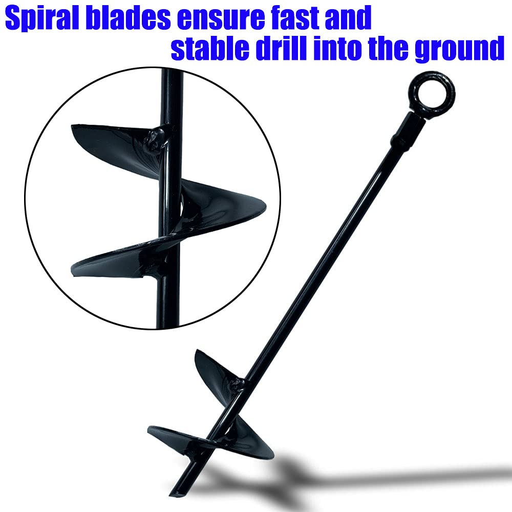 15 Inch Heavy Duty Ground Anchors Screw-in Kit - Set of 4 Tent Stakes for Trampoline, Swing Set & Outdoor Equipment - High Wind Resistant Earth Anchors for Metal Structures (Black) | Perfect for Backyard, Camping & Storm Protection
