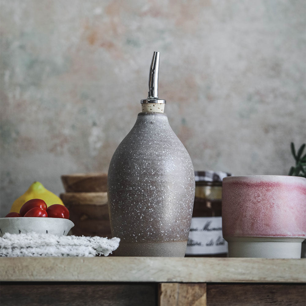 Premium Dark Ceramic Oil Bottle with Drip-Free Spout - Perfect for Kitchen, Olive Oil Dispenser & Gourmet Cooking