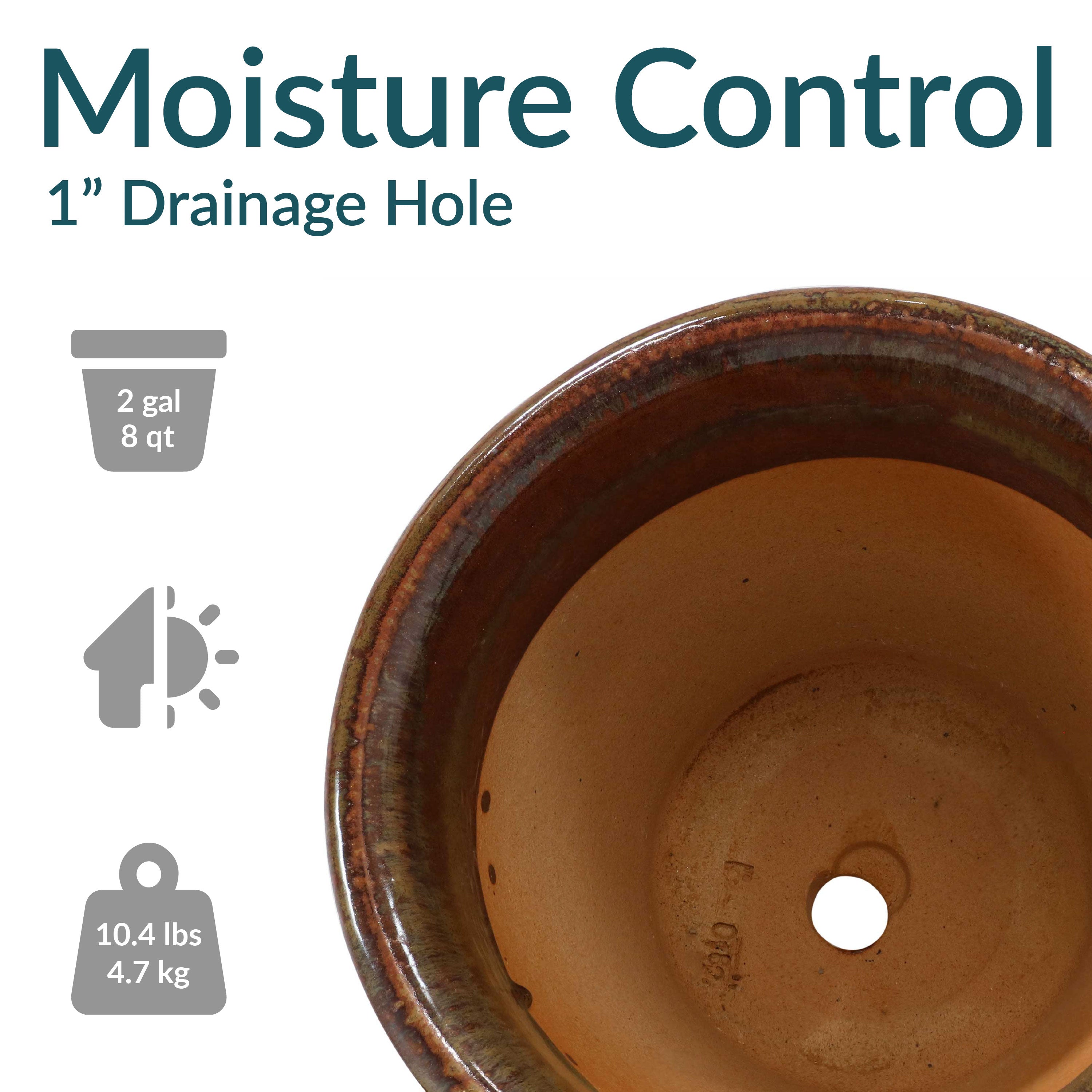 Premium Glazed Ceramic Plant Pots with Drainage Holes - Set of 2 Indoor/Outdoor Flower Planters for Home Decor, Garden & Patio