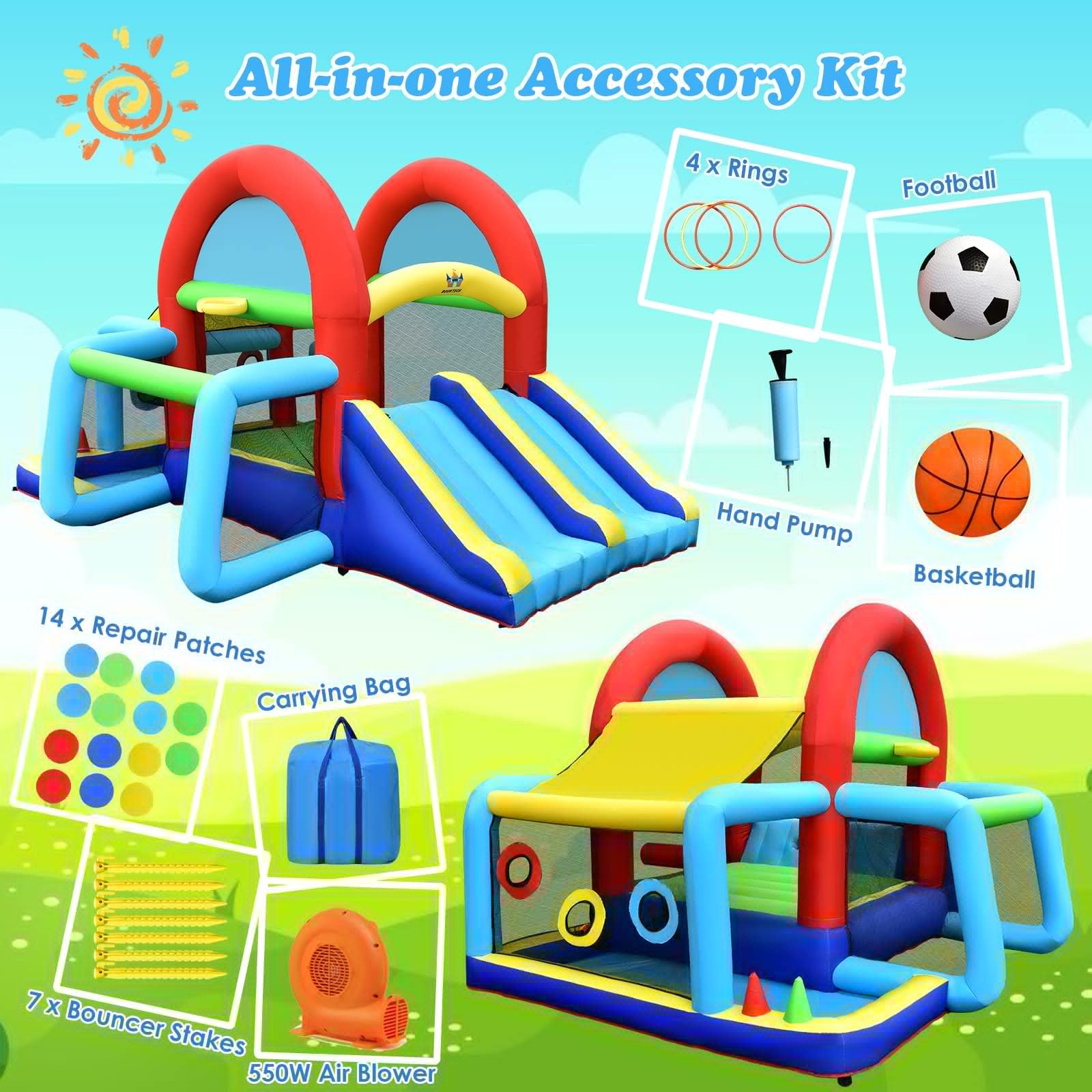 BOUNTECH Inflatable Bounce House with Ball Pit - Kids Indoor/Outdoor Playhouse with Canopy & Obstacles - Includes GFCI Blower - Perfect for Birthday Parties, Park Playdates & Backyard Fun - Toddler Safe Bouncy Castle Gift for Boys & Girls
