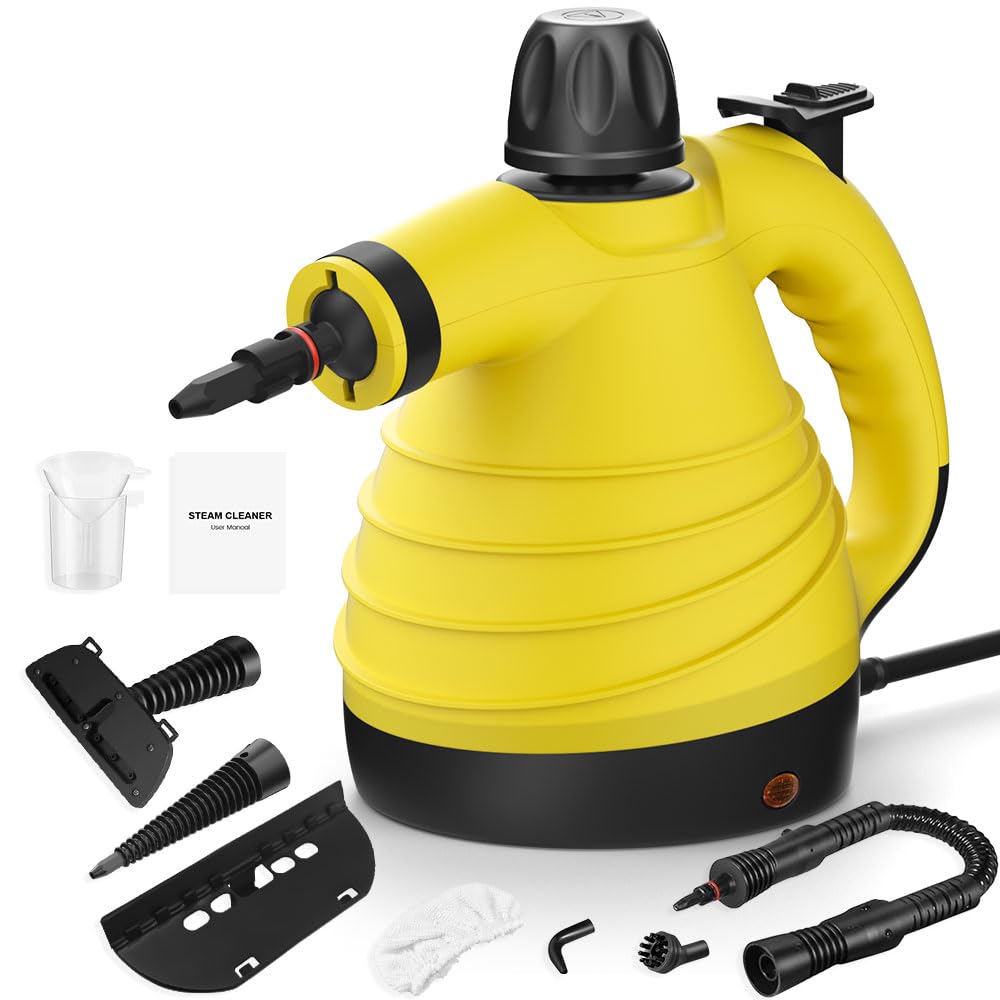 Powerful Handheld Steam Cleaner with 9 Accessories & Safety Lock - Multi-Surface Home Steamer for Car, Bathroom, Tile, Upholstery | Deep Cleaning Floors, Windows, Showers & Grout | Chemical-Free Sanitizing Solution