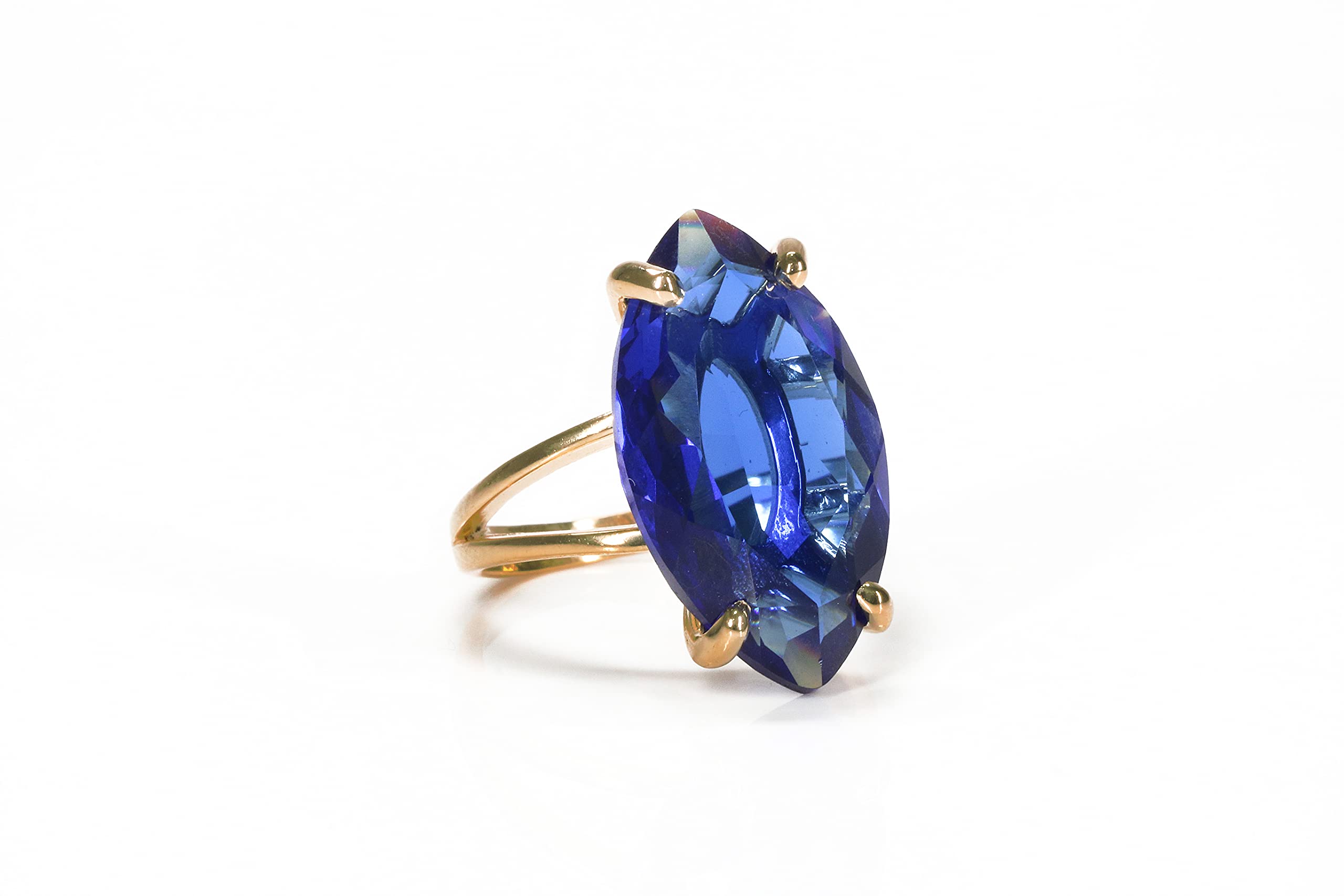 14K Gold Marquise Sapphire Ring - Custom Fashion Statement Ring, September Birthstone Jewelry - Perfect for Weddings, Anniversaries & Birthdays - Personalized Size - Ideal for Engagement, Gift Giving & Special Occasions