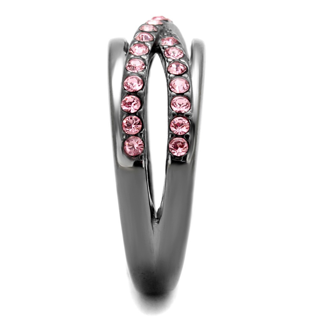 Women's Ion Plated Stainless Steel Infinity Ring with Light Peach Crystals - Elegant Jewelry for Everyday Wear, Anniversary Gifts & Special Occasions