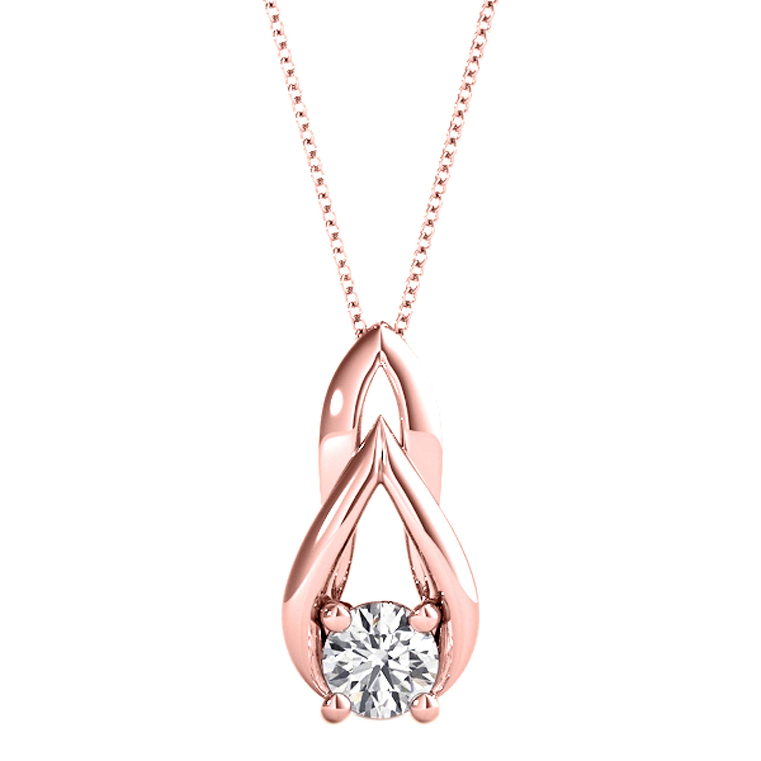 0.25 Carat Natural White Diamond Teardrop Pendant Necklace for Women - 10K Rose, White & Yellow Gold Plated Over 925 Sterling Silver - 18
