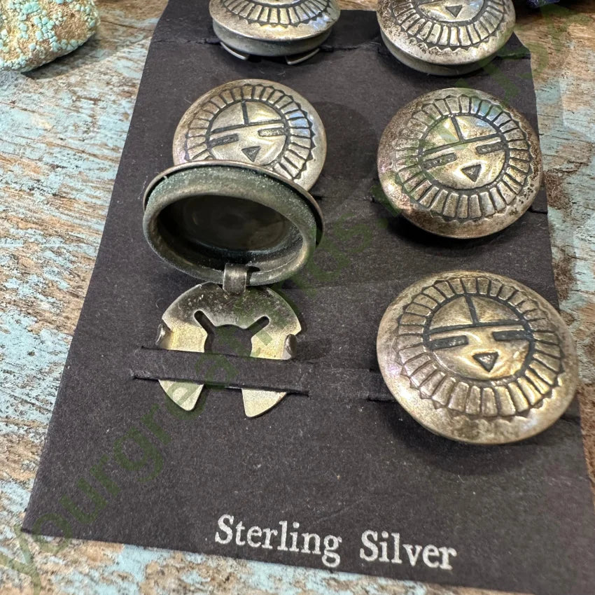Authentic Sterling Silver Zuni Sun God Button Covers - Set of 6 Handcrafted Native American Jewelry for Western Wear & Boho Fashion | Perfect for Shirts, Jackets, and Denim Accessories