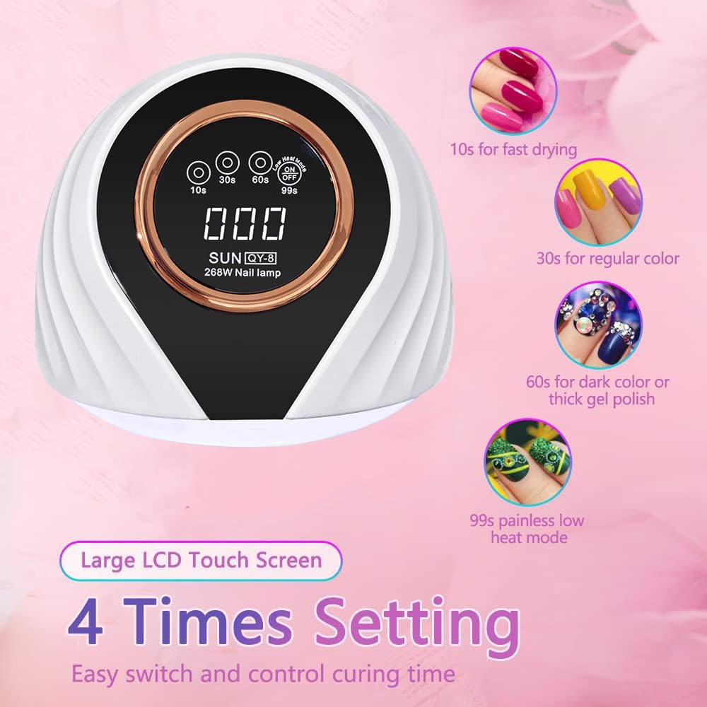 Professional 268W UV LED Nail Lamp - Fast Drying Nail Curing Light with 66 LEDs & Auto Sensor | Portable Handle Design | 5 Timer Settings | Large Space | Perfect for Home Manicures, Salon Nail Art & Gel Polish Drying