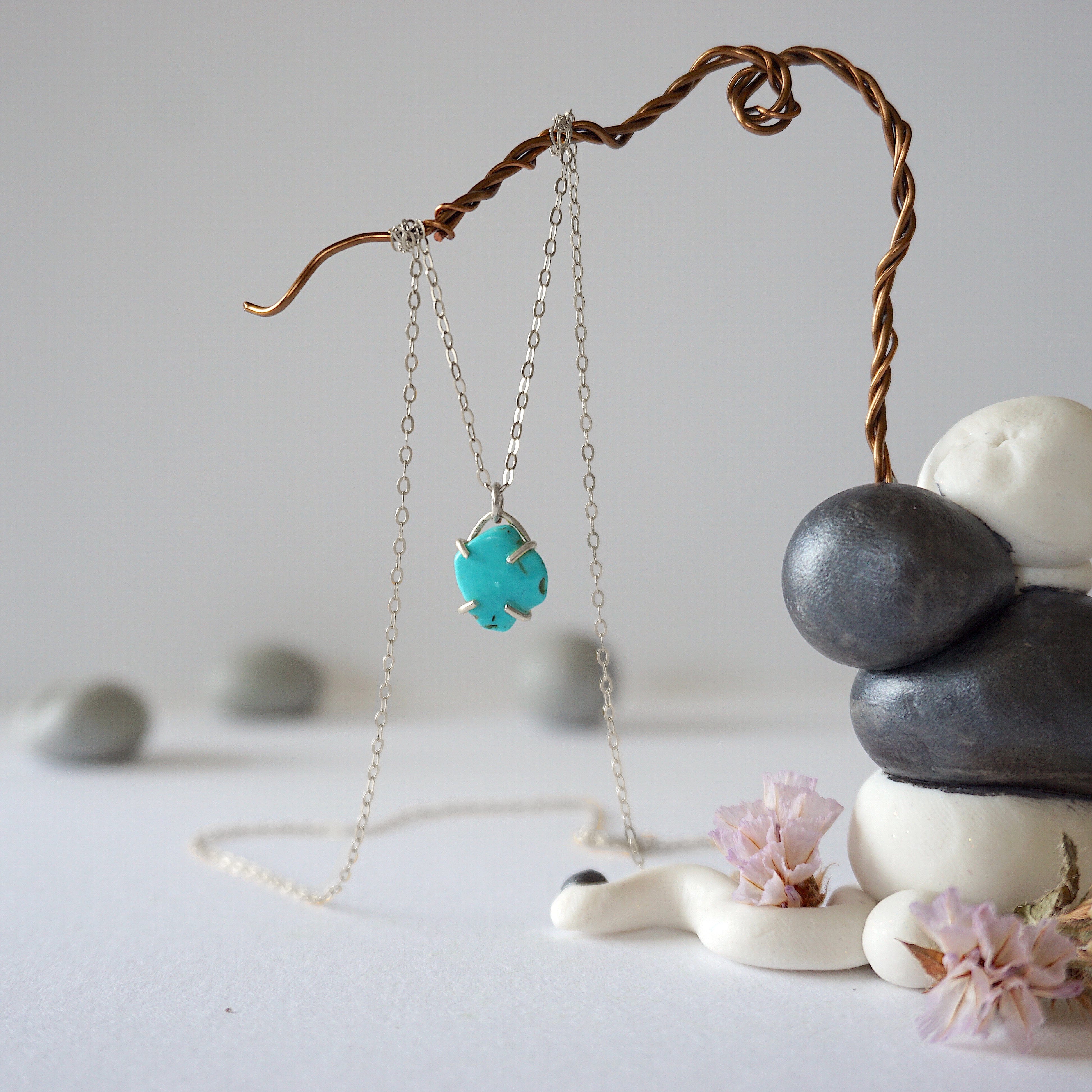 Turquoise Huggie Charm Necklace in Sterling Silver - Perfect for Everyday Wear, Gifts & Boho Fashion