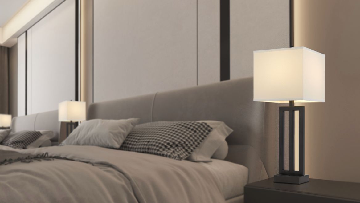 Cal Lighting Cachan Metal Night Stand Lamp - Modern Bedside Table Lamp with USB Port for Bedroom, Living Room & Office - Perfect for Reading, Working & Relaxing