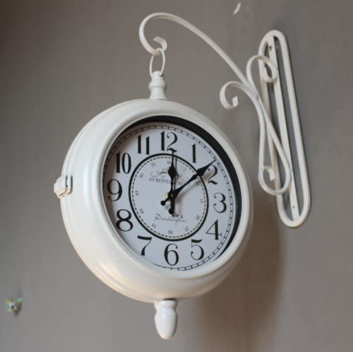 Vintage Paddington Station Wall Clock - 30cm Double Sided Indoor/Outdoor Clock with Antique Look - Perfect for Home, Garden, Train Station & Office Decor - White
