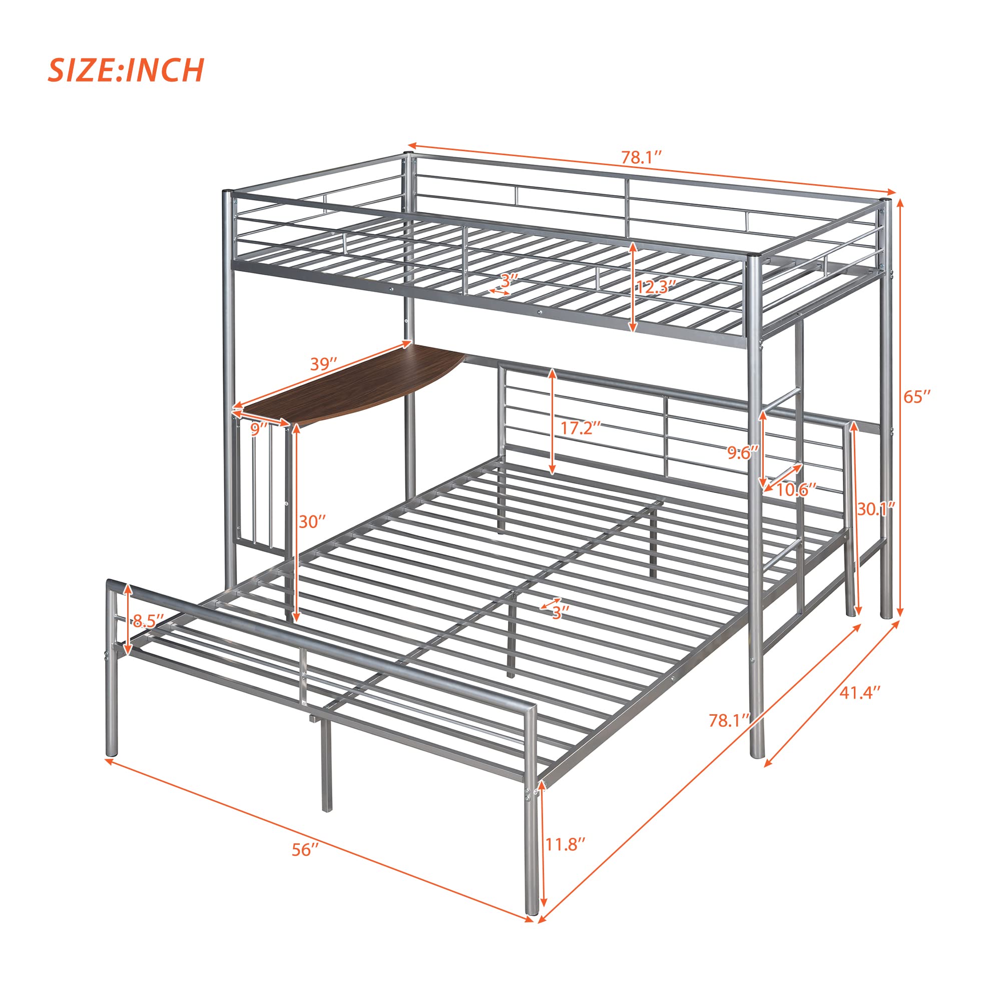 Harper & Bright Designs Twin Over Full Bunk Bed with Study Desk - Metal Bunk Bed for Kids & Teens - Converts to Loft Bed or Platform Bed - Space Saving Bedroom Furniture for Small Rooms - Silver Finish (New)