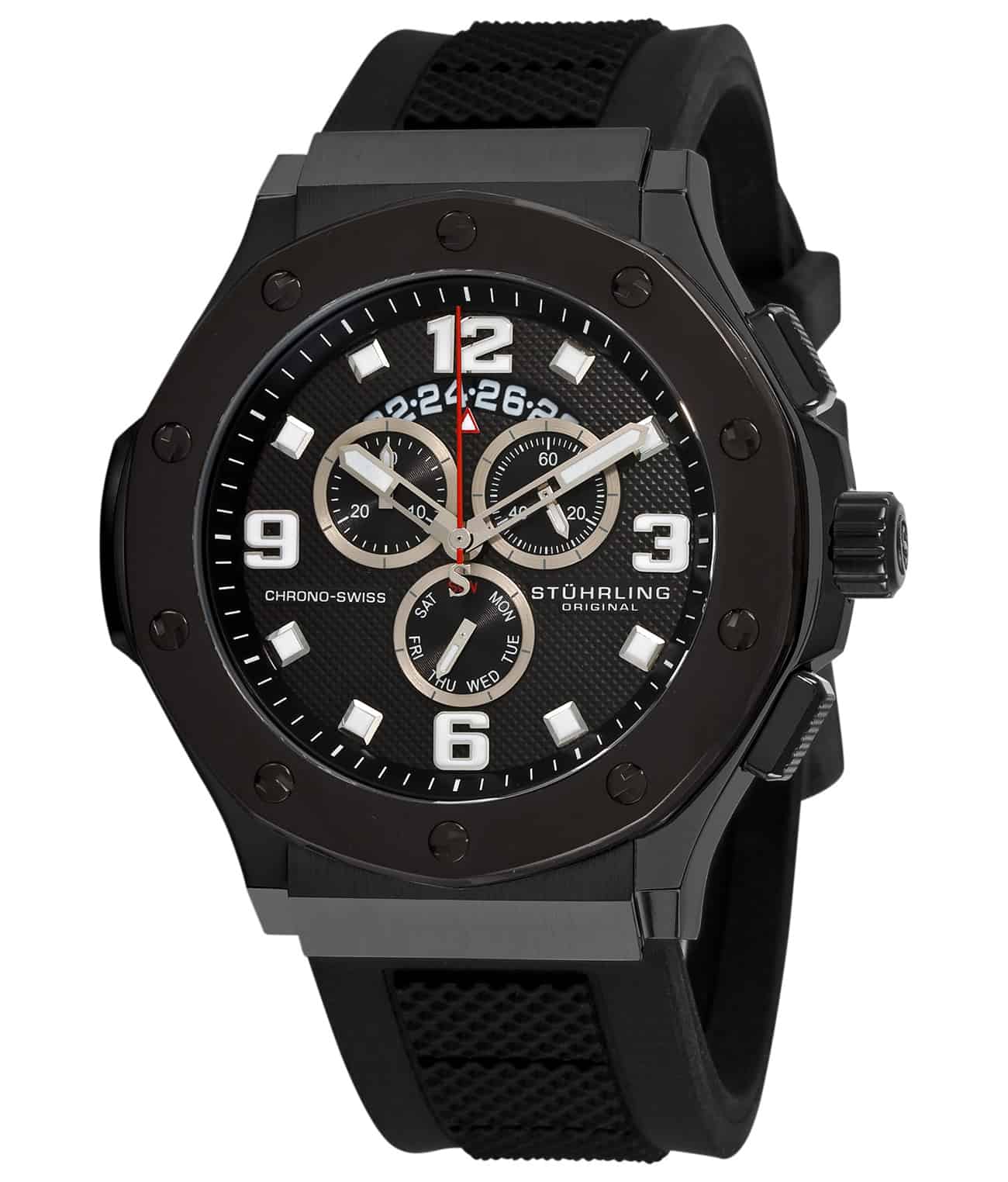 Black Dial / Silver Case / Black Silicone Strap Black PVD Tang Buckle