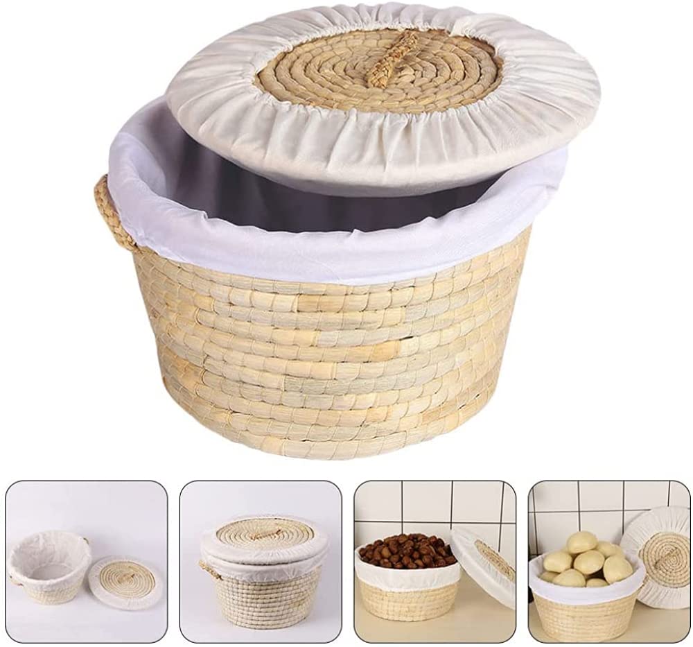 Natural Rattan Woven Egg Basket with Round Lid - Picnic Storage Basket with Handles for Bread, Buns & Eggs - Perfect for Kitchen Organization, Easter Decor & Outdoor Picnics