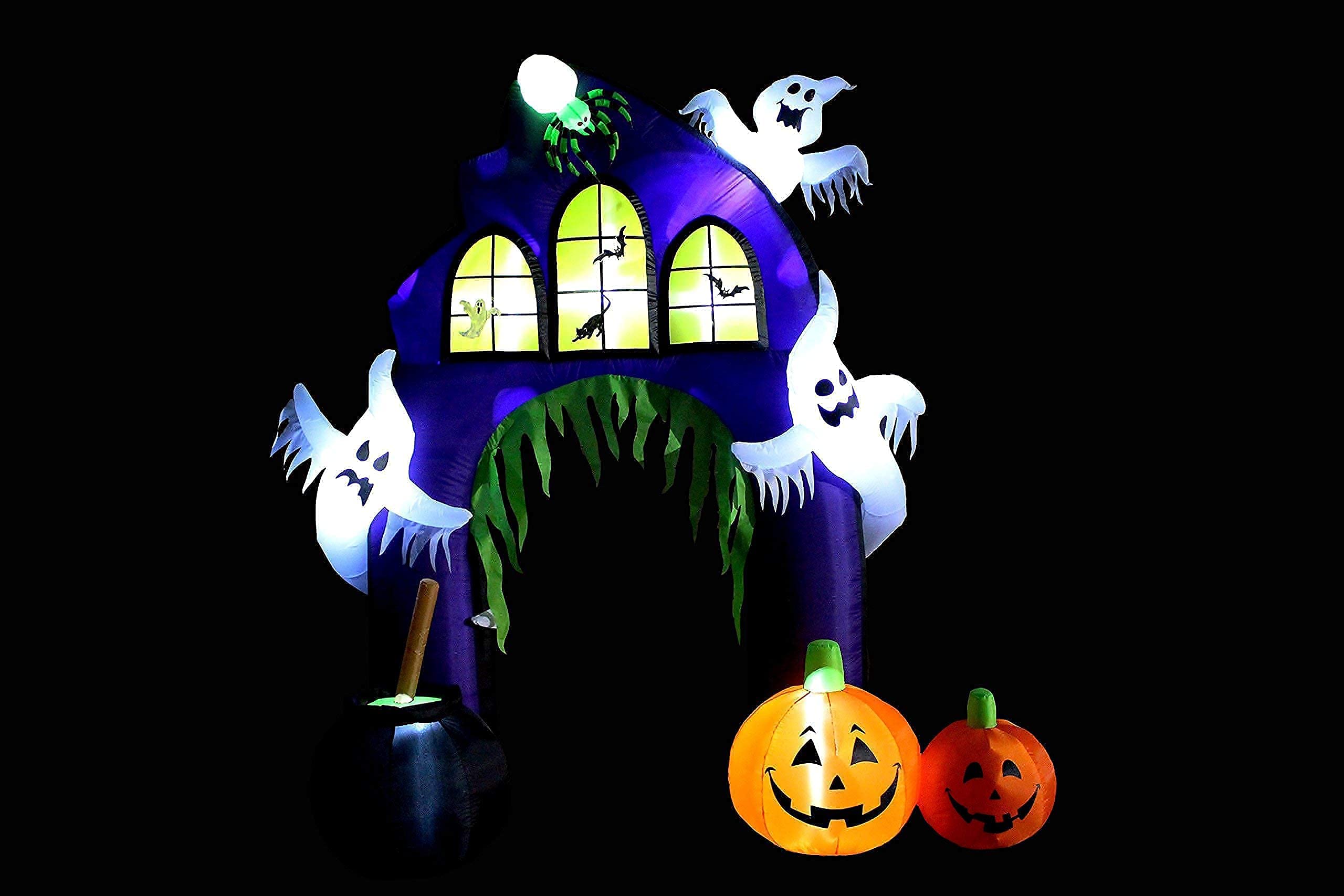Halloween Party Decorations Bundle - 8.5ft Inflatable Haunted House Castle with Skeleton & Ghost + 9ft Inflatable Castle Archway with Pumpkins, Spider & Cauldron - Perfect for Outdoor Yard Decor, Spooky Party Setup & Trick-or-Treat Displays