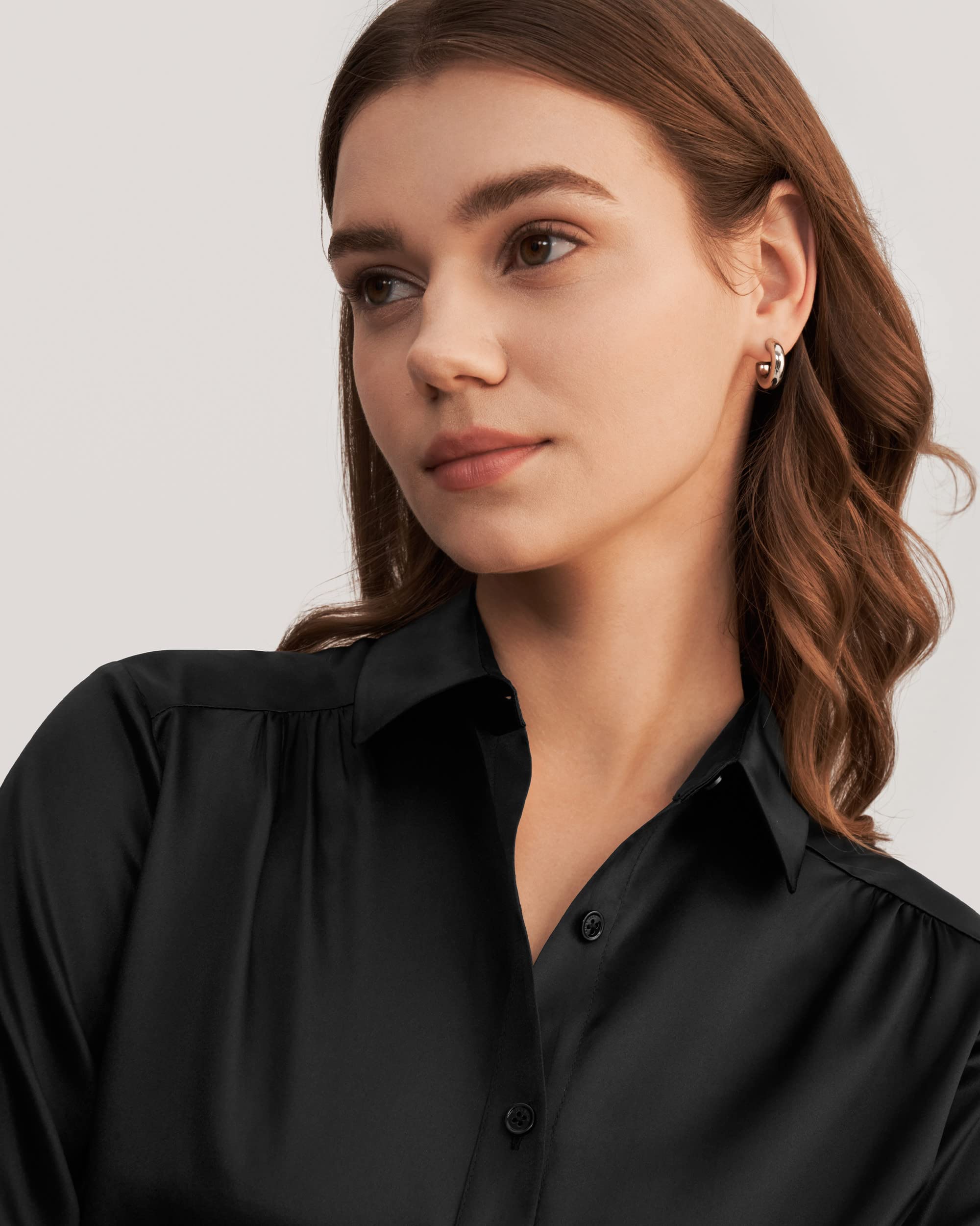 LilySilk Women's 19MM Natural Silk Charmeuse Long Sleeve Collared Blouse - Elegant Office Wear & Business Casual Tops for Professional Women