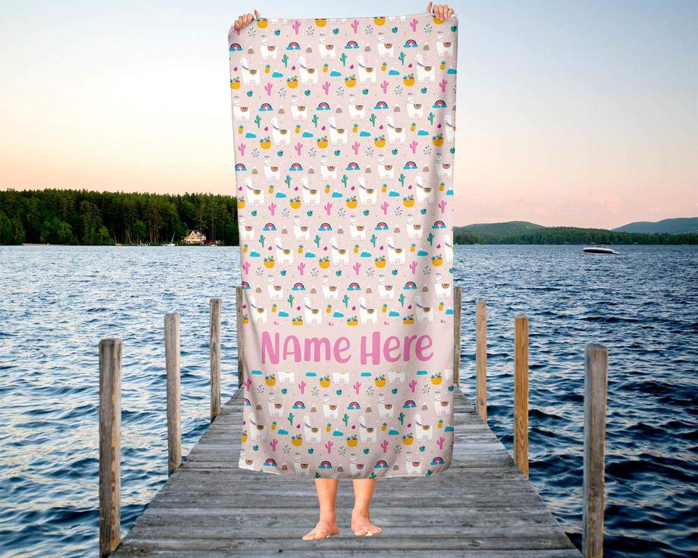 Personalized Extra Large Pink Llama Towel for Kids & Adults - Custom Oversized Travel, Beach, Pool & Bath Towel for Toddler, Baby Boys & Girls (Elsa Design) - Perfect for Vacation, Swimming & Spa Days
