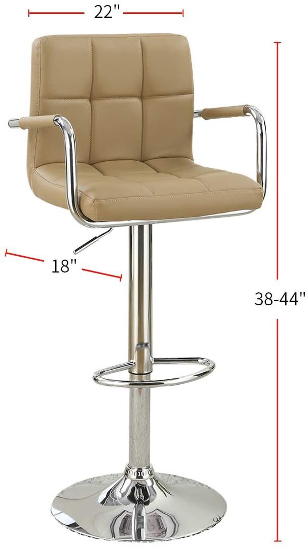 Brown Faux Leather Bar Stools Set of 2 - Adjustable Height Counter Stools with Armrests for Kitchen Island, Breakfast Bar & Home Decor