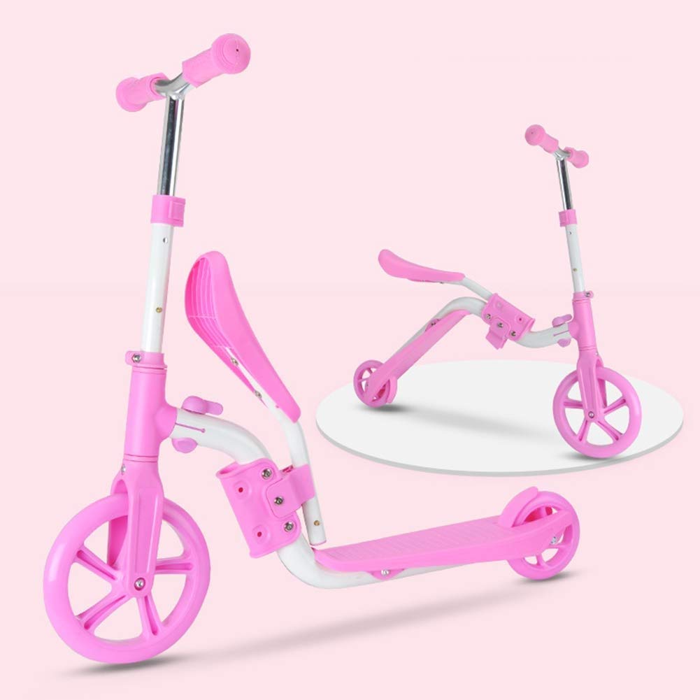 2-Wheeled Scooter for Kids with LED Lights - Adjustable Lean-to-Steer Handlebar & Foldable Seat - Sit or Stand Ride with Brake for Boys & Girls Ages 1-14 - Perfect for Outdoor Play, Park Rides & Neighborhood Adventures (Pink)