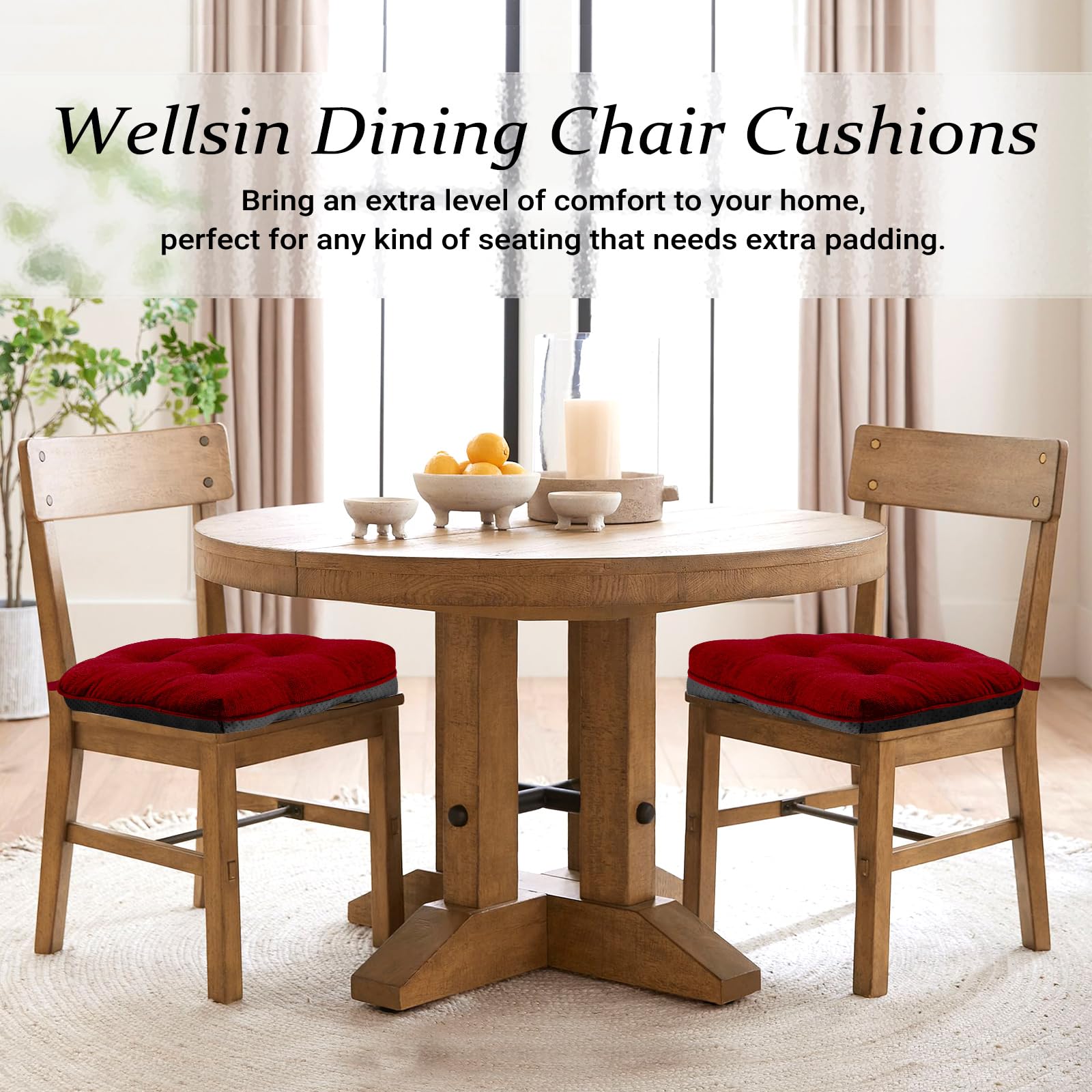 Non-Slip Tufted Memory Foam Chair Cushions Set of 2 - 15.5