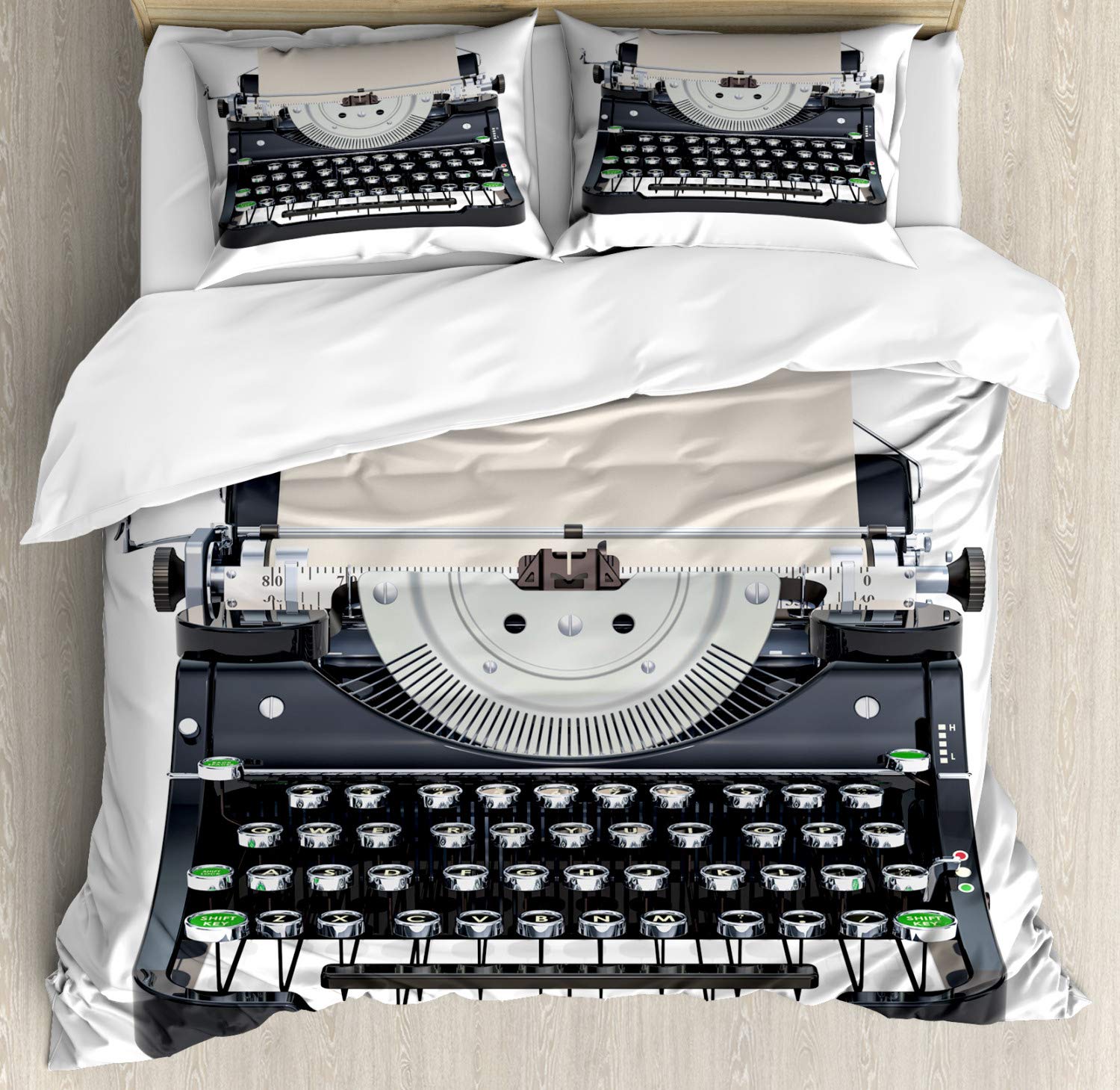 Ambesonne Vintage Typewriter Duvet Cover Set - 2 Pack California King Size Grey Champagne - Retro Mechanical Keyboard Design Bedding with 2 Duvet Covers & 4 Pillowcases - Perfect for Writers' Rooms, Home Office Decor & Vintage Themed Bedrooms
