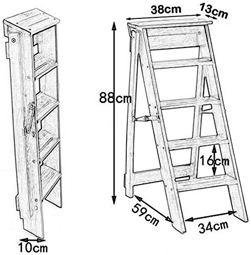 KAZUP Solid Wood Folding Step Stool - Portable Indoor Climbing Stool, Multifunctional Wooden Ladder Chair for Home, Fishing & Outdoor Use - Black