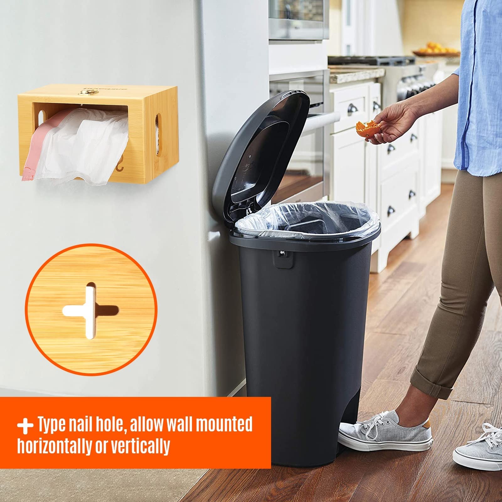 Extra Large Bamboo Trash Bag Dispenser Roll Holder - Fits Costco & Sam's Club Jumbo Rolls, Under-Sink Cabinet & Wall Mount Organizer - Garbage Bag Storage for Kitchen, Pantry, Garage - Perfect for Home, Office & RV Organization