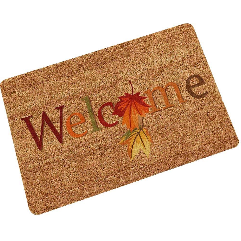 YQ Park Low Profile Welcome Maple Leaf Doormat - Non-Slip Entrance Rug for Front Door, Garage, Garden - Perfect for Home Decor & Seasonal Use (Fall, Winter, Spring)