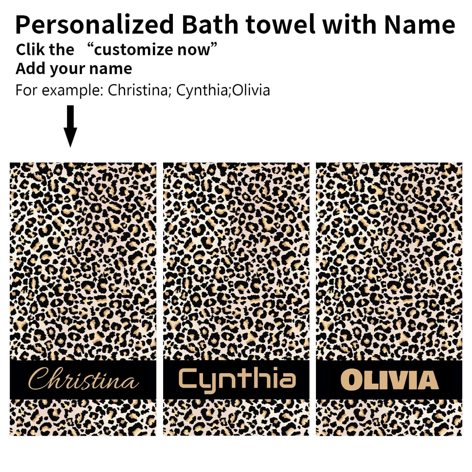 Custom Leopard Print Bath Towels - Personalized Monogrammed Beach Towels for Women & Girls, Super Absorbent, Quick Dry, Sand Free - Perfect for Pool, Beach, Travel, Spa, Gym & Home Use