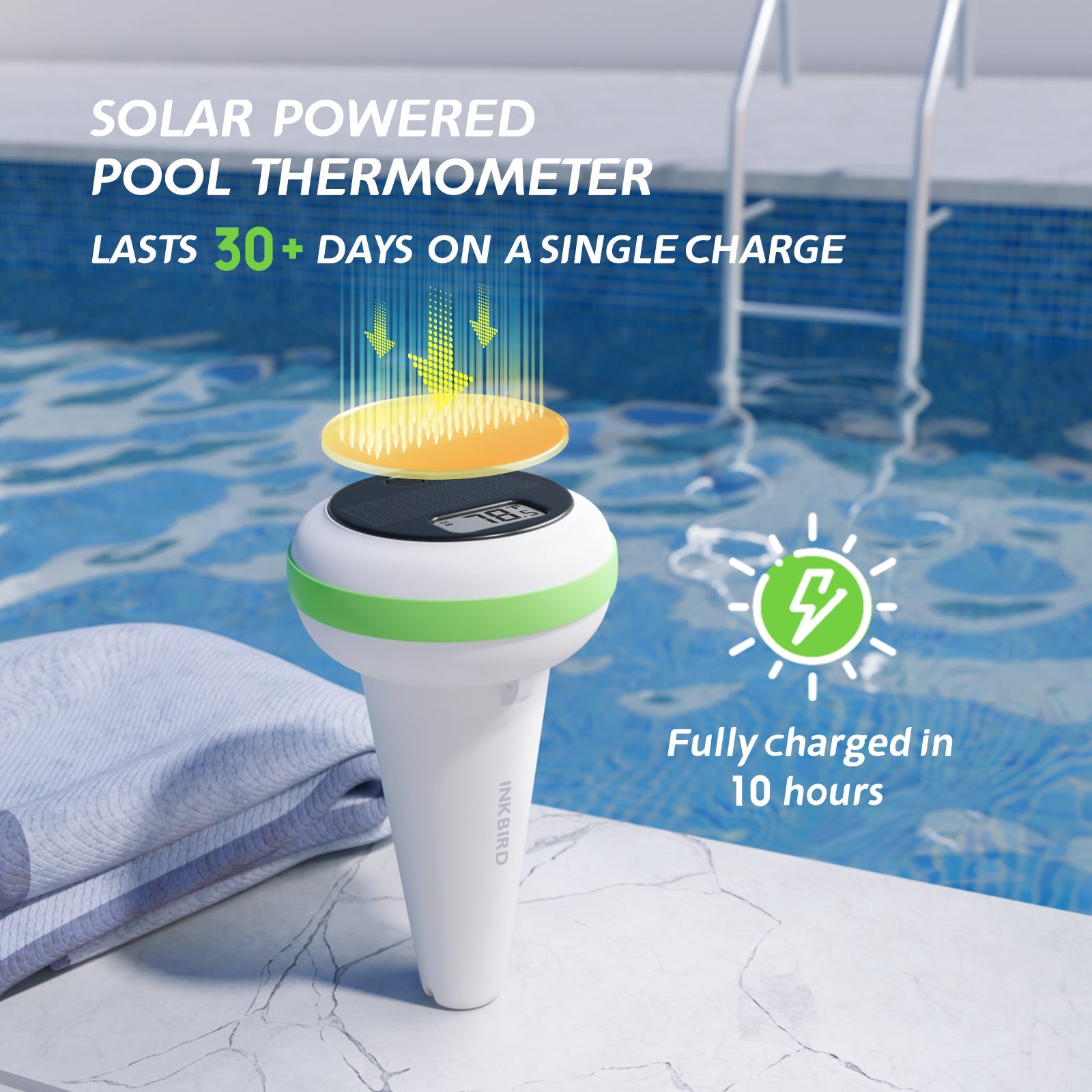 Wireless Pool Thermometer Set IBS P03R - Digital Floating Water Temperature Sensor for Swimming Pools, Spas & Hot Tubs - Perfect for Backyard, Vacation Homes & Pool Maintenance