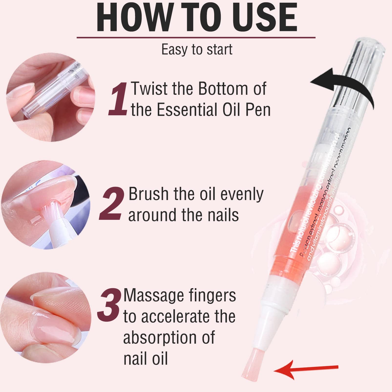 Natural Cuticle Oil Pens for Nail Care - 2PCS Moisturizing Nail Treatment for Dry, Cracked Cuticles | Manicure & Pedicure Essential | Perfect for Home Salon & Professional Nail Care