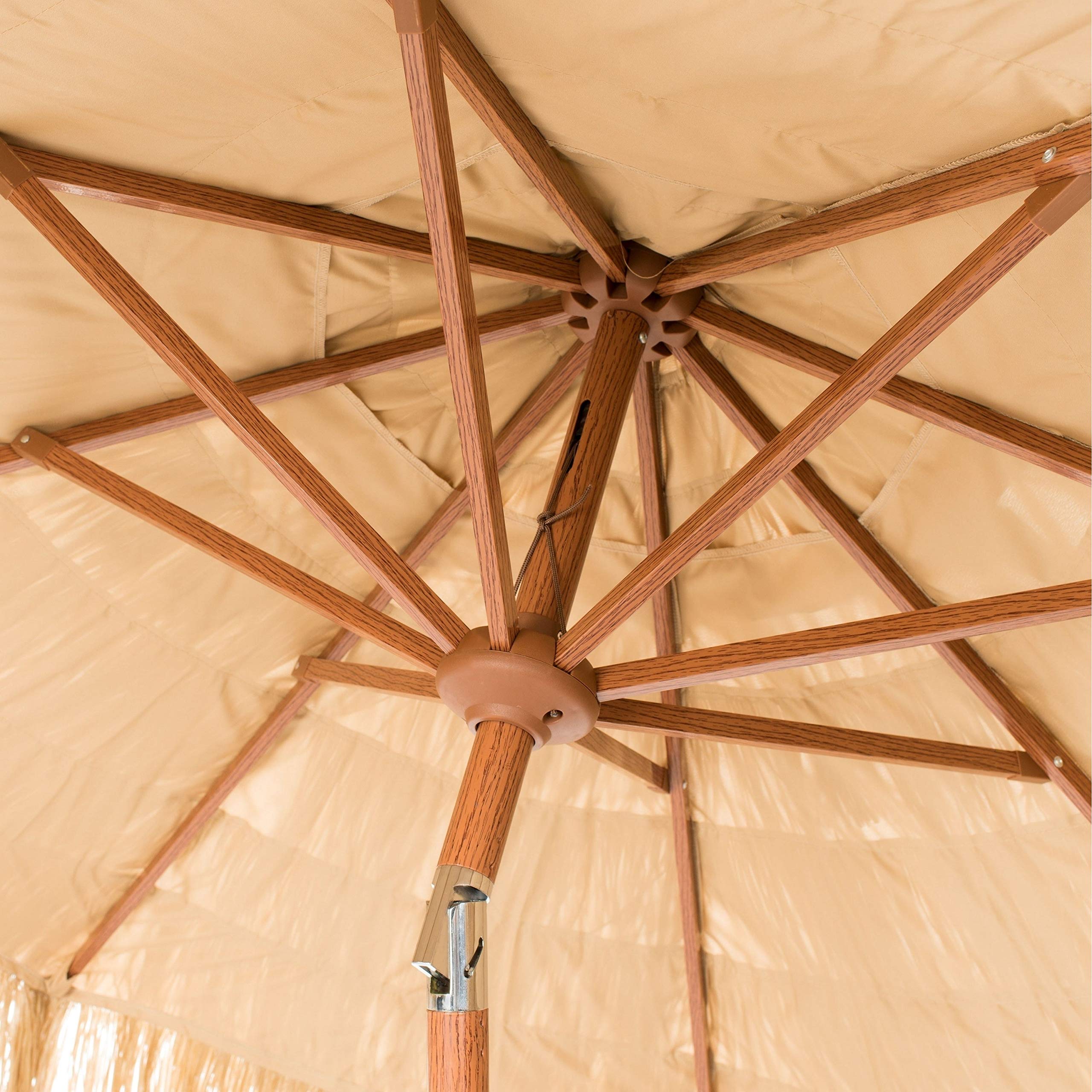 9ft Brown Octagonal Crank Tiki Umbrella - UV Resistant & Waterproof Aluminum Polyester Canopy for Beach, Pool, and Outdoor Patio - Tropical Themed Shade Solution