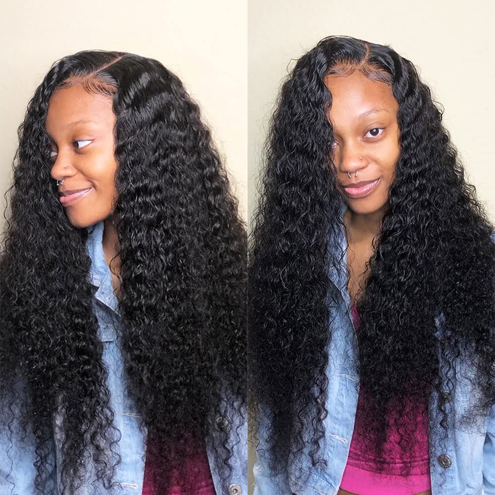 34 Inch Long Brazilian Virgin Human Hair Wig - Water Wave Lace Front Wigs with 180% Density & 4X4 Curly Lace Closure | Glueless Pre-Plucked with Baby Hair | Natural Black | Perfect for Daily Wear, Cosplay, and Special Occasions
