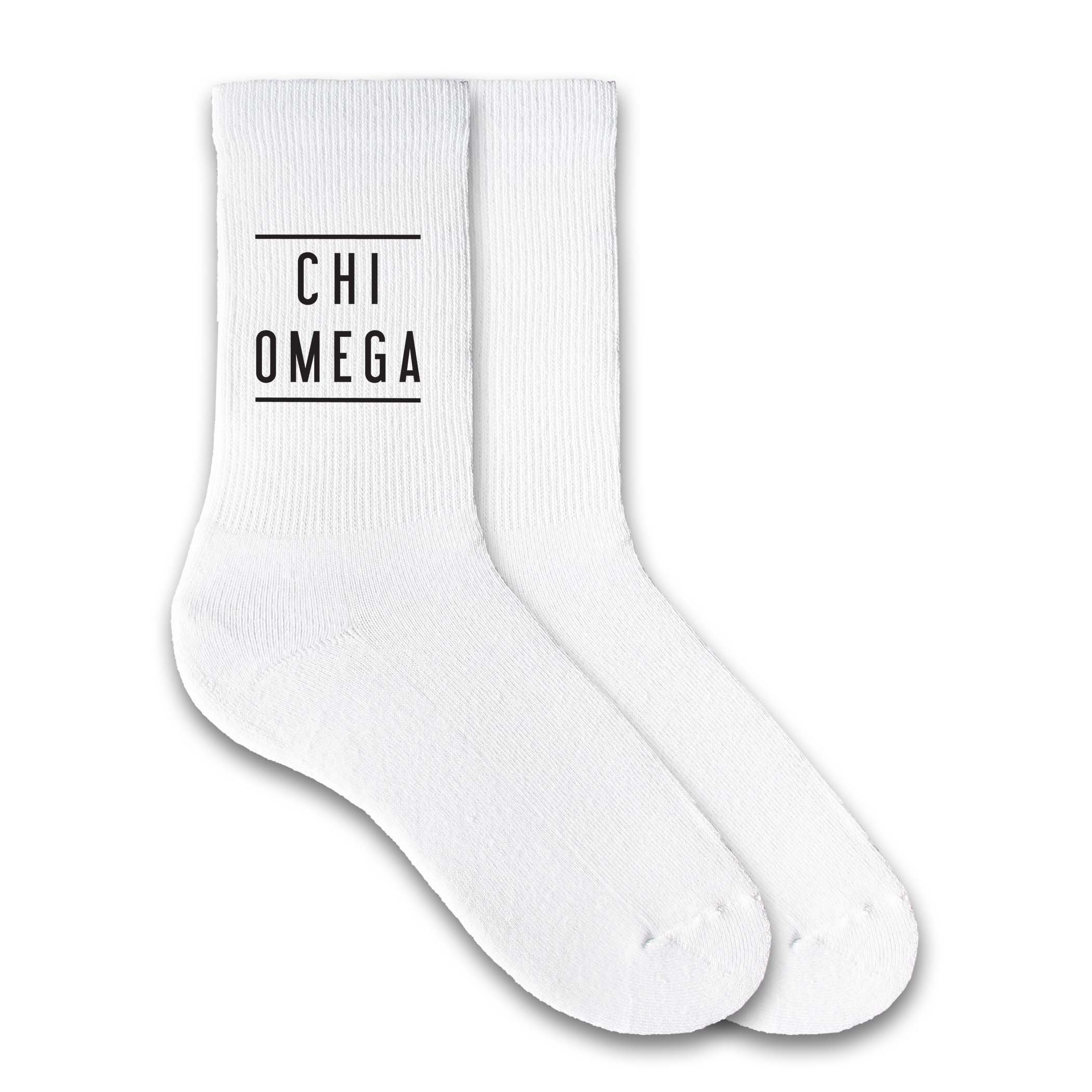 Sorority Name Printed Crew Socks for Women - Black on White Cotton Socks - Perfect for Greek Life, College Events & Everyday Wear