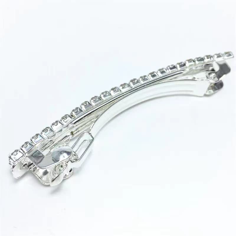 Sparkly Rhinestone Hair Clips for Women - Silver Metal Rectangular Spring Hair Barrettes, Crystal Ponytail Holder & Side Clips (Set of 6) - Perfect for Parties, Weddings, Prom & Everyday Glam Accessories