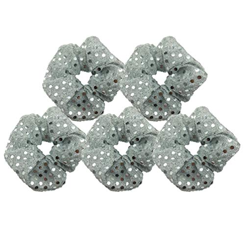 Minkissy 5pcs Christmas Hair Scrunchies - Sparkly Sequins Elastic Hair Bands for Women & Girls, Ponytail Holders & Hair Ties (Silver) | Perfect for Holiday Parties, Gifts & Everyday Hair Accessories