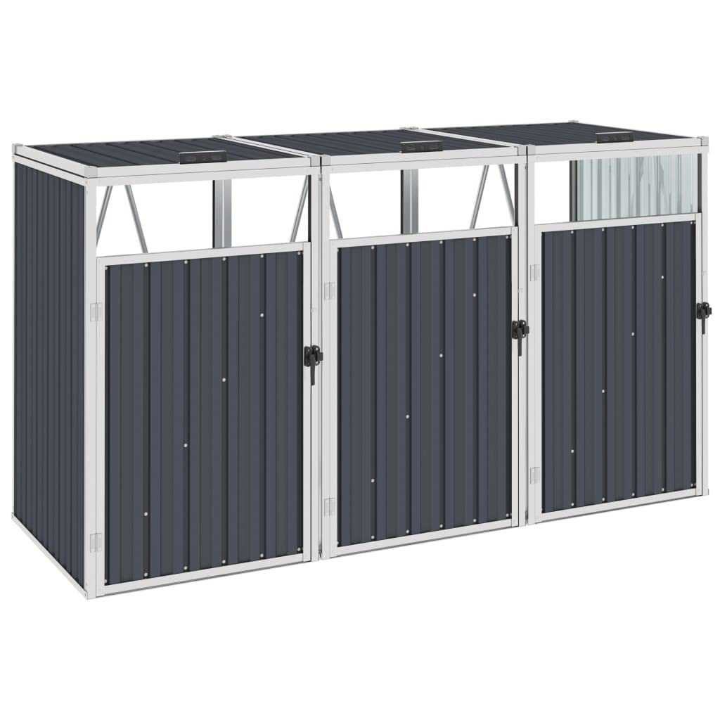3-in-1 Outdoor Trash Can Storage Bin with Lifting Lid - Large Steel Garden Shed for Patio, Backyard & Toy Organization (83.9