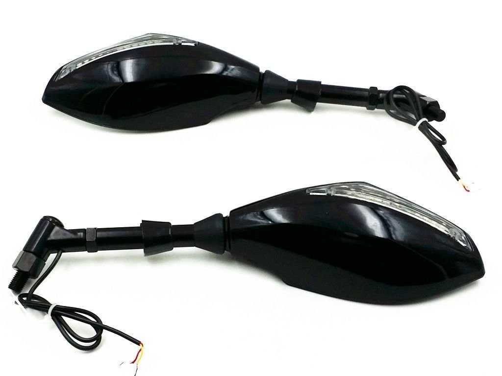 Integrated LED Turn Signal Rearview Side Mirror for Suzuki SV650/1000, GSF, Ducati, Kawasaki, Honda Shadow VT/VTX Cruiser, Triumph, BSA, Norton, BMW - Universal Fit for Standard & Naked Bikes - Enhances Safety & Style for Night Riding & Urban Commuting
